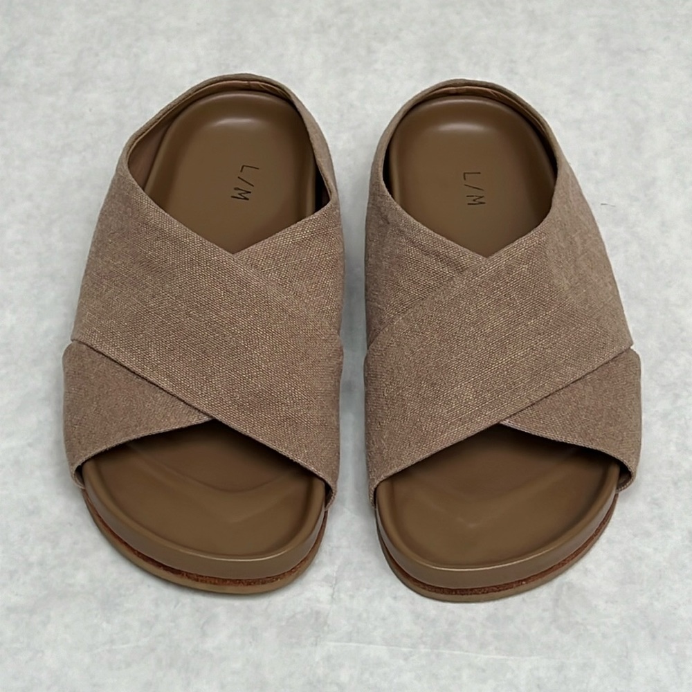 Lauren Manoogian Raw Linen Canvas Cross Slide Sandal
